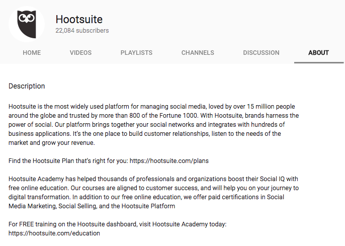 Video Marketing Tools - HootSuite YouTube Description