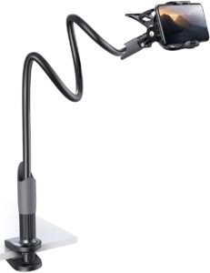Desk mount with flexible gooseneck arms for recording with your phone over a table.