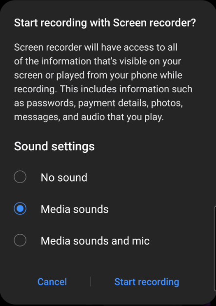 Android Screenrecording audio options