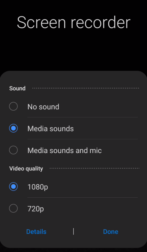 Android screen recording video quality options