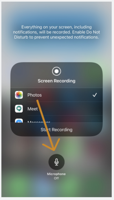 recording on iPhone - Microphone option