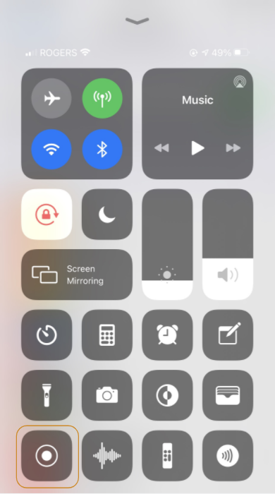 Iphone Recording button in control center