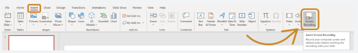 Screen Recording option in PowerPoint.