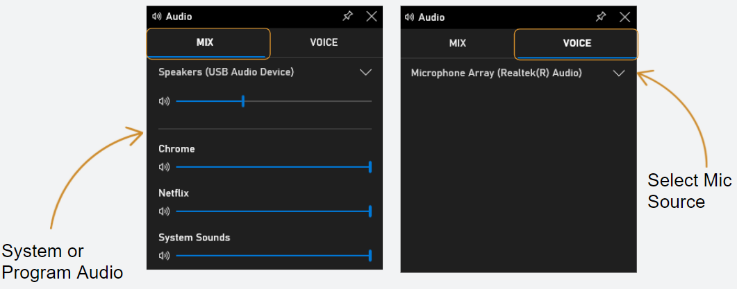 Xbox Gamebar - Audio Mixer Settings