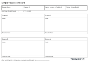 Example of a simple visual storyboard for eLearning with room to sketch and add production notes