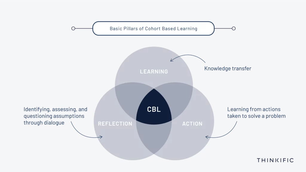 Venn Diagram, comparing basic pillars of cohort based courses