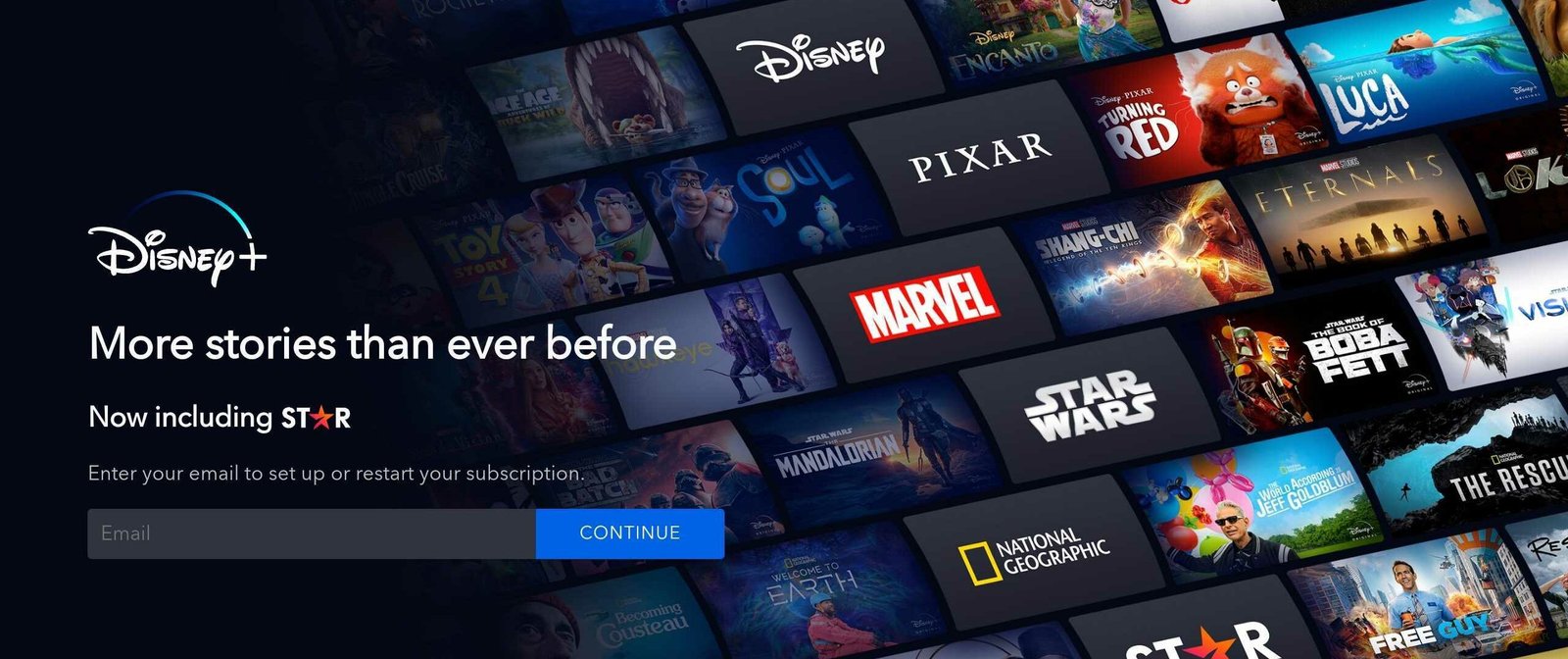 Example of CTA "Continue" being used on Disney+