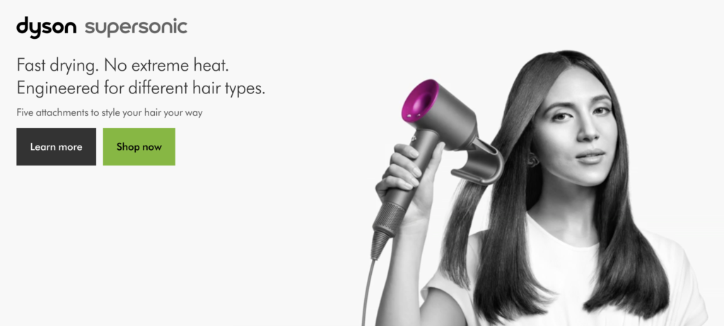 Screenshot of Dyson hair dryer, an example of brand extension