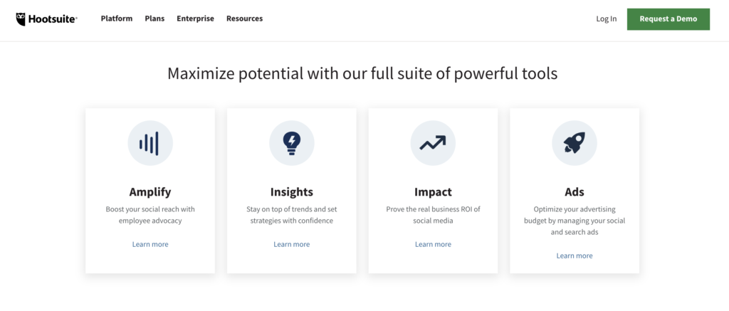Screenshot of Hootsuite product suite